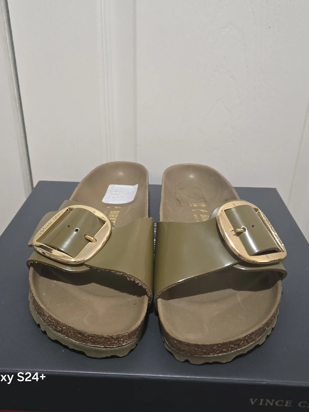 Birkenstock Madrid Big Buckle Slide Sandal in Metallic Gold